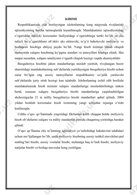 oidalarida belgilab qo’yilgan. akkreditiv bankning shartli pul majburiyatnomasi bo’lib, bank bu hujjatni mijozning topshirig’iga ko’ra shartnoma bo’yicha uning kontragentiga beradi. bu shartnomaga ko’ra akkreditiv ochgan bank (emitent bank) mahsulot etkazib beruvchiga pul to’lashi yohud shunday to’lovlar o’tkazish uchun boshqa bankka vakolat berishi mumkin. bunda mijoz akkreditivda ko’zda to’tilgan hujjatlami taqdim etishi va akkreditivning boshqa talablarini bajarishi shart qilib qo’yiladi. akkreditivlaming quyidagi turlari ochilishi mumkin: · qoplangan (deponentlangan) yoki qoplanmagan (kafolatlangan); qaytarib olinadigan yoki qaytarib olinmaydigan. agar akkreditiv ochilayotgan vaqtda cmitcnt bank to’lovchining o’z mablag’larini yoki unga berilgan kreditni cmitcnt bank majburiyatlari amal qiladigan butun muddatga “akkreditivlar dcgan alohida balans hisobvarag’iga qo’yish uchun mahsulot etkazib bcruvchi banki (ijrochi bank) ixtiyoriga o’tkazsa, bu qoplangan (deponentlangan) akkreditiv hisoblanadi. banklar orasida korrcspondcntlik munosabatlari o’matilgan hollarda qoplanmagan (kafolatlangan) akkreditiv ijrochi bankda unga emitent bankning ijrochi bankdagi hisobvarag’idan butun akkreditiv summasining chiqarib olish huquqini berish yo’li bilan ochilishi mumkin. har bir akkreditivda u qaytarib olinadigan yoki …