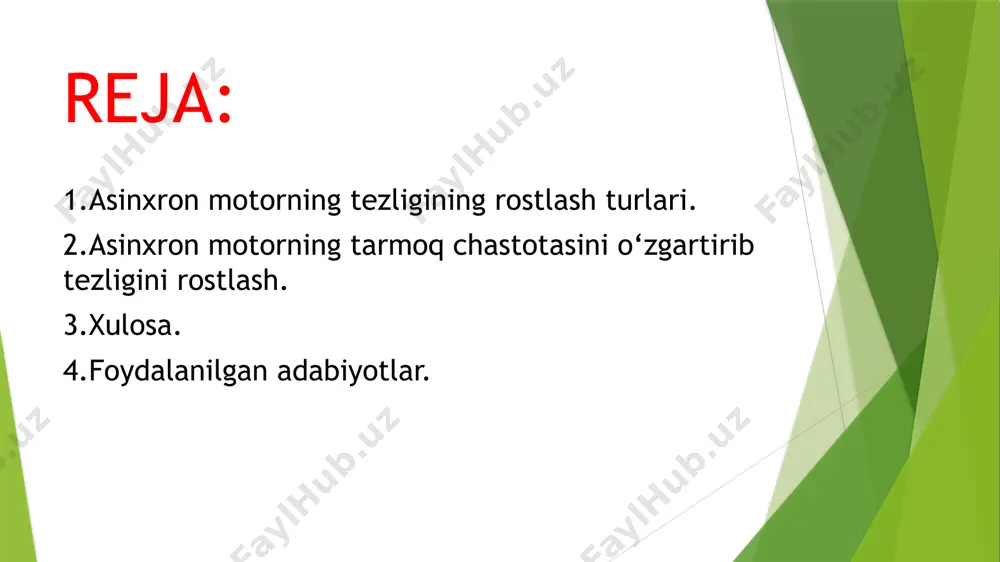 zarur. foydalanilgan adabiyotlar 1. ibragimov u. elektr mashinalari. kasb-hunar kollejlari uchun.-т .: « 0 ‘qituvchi».2001. 2. ковчин с. а., сабинин ю. а. теория электропривода. «энергоатомиздат». спб., 2000. 3.ключев в. и. теория электропривода. -м .: «энерго­ атомиздат», 2000. 4. рудаков в. в. электроприводы с программным управлением и последовательной коррекцией. л., изд-во лги, 1990. 5. терехов в. м. элементы автоматизированного электропривода. —м.: «энергоатомиздат», 1987. image1.png image2.jpg image3.jpg image4.jpg image5.jpg image6.jpg image7.jpg /docprops/thumbnail.jpeg