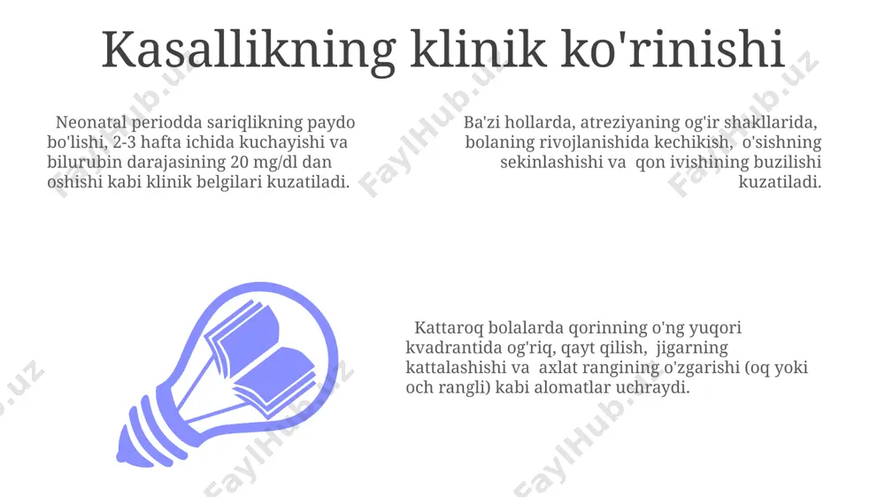 oskopik tekshiruvlar o'tkaziladi. jarrohlik davomida, 3-bosqichda, gemostazni ta'minlash uchun ko'p sonli (taxminan 5-10 ta) qon tomirlarini tikish kerak bo'lishi mumkin. postoperatsion davrda tromboz va qon ketish xavfi mavjud. safro yo'llarining atreziyasining tasnifi safro yo'llari atreziyasining kasai tasnifi 3 asosiy turga bo'linadi: tipik atreziya, atipik atreziya va atreziyaning aralash shakllari, bu jarrohlik strategiyasini tanlashda muhim ahamiyatga ega. operatsiyadan keyingi natijalarni prognoz qilishda kasai operatsiyasidan keyingi holat, xolangografiya natijalari va jigar funksiyasining biokimyoviy ko'rsatkichlari muhim rol o'ynaydi. asosiy safro yo'llarining atreziyasining og'irligi, 1-3-darajali to'siqning lokalizatsiyasi va safro yo'llarining anatomik o'zgarishlari darajasiga qarab baholanadi. reasabilitatsiya reasabilitatsiya jarayonida bemorlarning 80% i birinchi oyda sezilarli yaxshilanishni ko'rsatadi, bu esa jigar funksiyasining tiklanishi va hayot sifatining yaxshilanishi bilan bog'liq. reasabilitatsiya muvaffaqiyat darajasi turli xil omillarga, jumladan, bemorning yoshi, kasallikning og'irligi va jarrohlik amaliyotining murakkabligiga bog'liq bo'lib, o'rtacha 75% ni tashkil etadi. postoperatsion davrda 3-6 oylik reasabilitatsiya dasturiga jismoniy mashqlar, maxsus dieta va psixologik qo'llab-quvvatlash kiradi, bu …