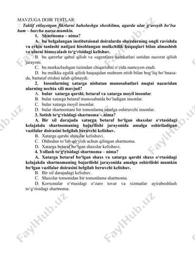 test savollari shartnomalari — DOC
