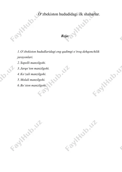 o‘zbekiston hududidagi ilk shaharlar — DOCX