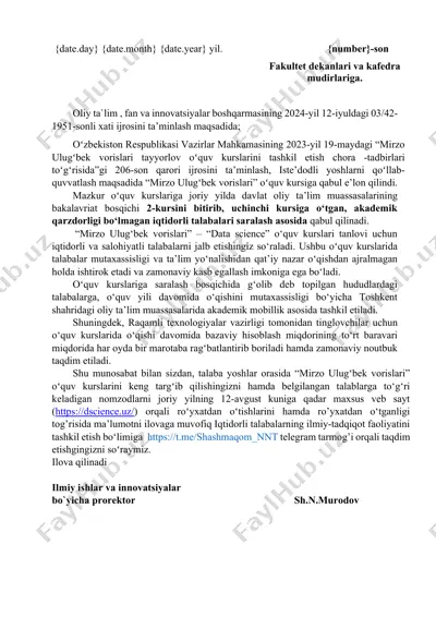 mirzo ulug‘bek vorislari o‘quv kurslari — DOCX