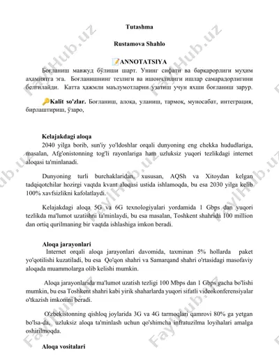 aloqa tizimlari va ularning kelajagi — DOCX