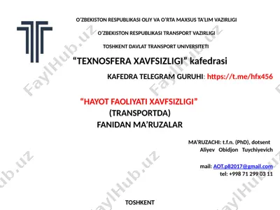 hayot faoliyati xavfsizligi fanidan ma’ruza kursi — PPTX