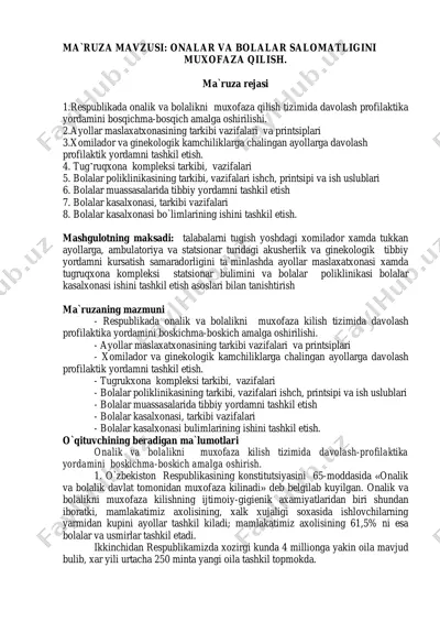 onalar va bolalar salomatligini muxofaza qilish — PDF