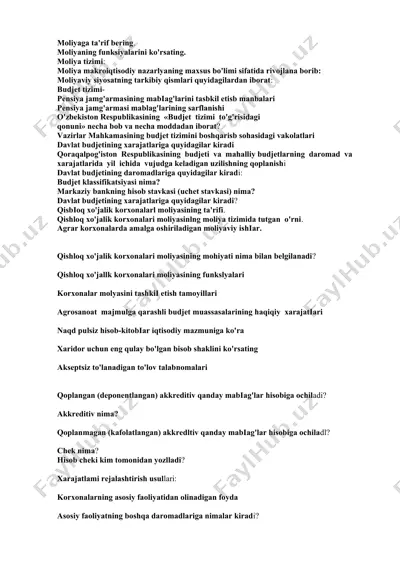 moliyaga ta'rif bering — DOC
