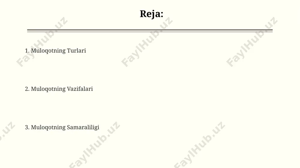 kativ strategiyalar qo‘llaniladi. muvaffaqiyatli munosabatlarni o‘rnatish uchun kamida 70% samarali tinglash va 30% faol nutq kerak. noverbal aloqa ham muhim rol o‘ynaydi. munosabatlarni o‘rnatishda empatiya va o‘zaro ishonch kabi omillar muhim ahamiyatga ega bo‘lib, ularning etishmasligi munosabatlarning buzilishiga olib kelishi mumkin. e'tiboringiz uchun rahmat @taqdimot_robot