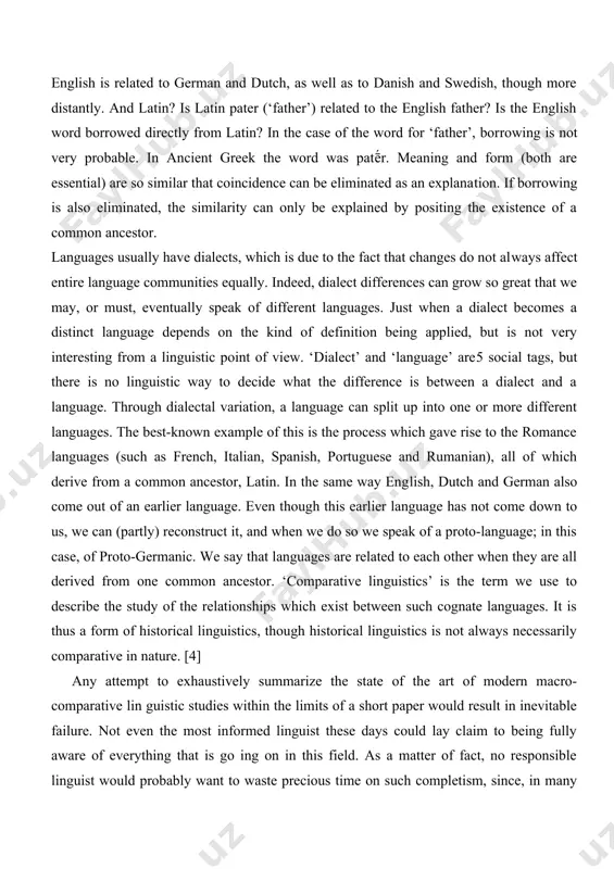 lnerable to criticism from all the abovementioned groups of people? with this question in mind, i would like to use this short paper as a pretext to briefly dis cuss where we stand today in the long-range comparison department from a theoretical point of view, rather than (as the title could suggest) simply list a bunch of macrofamily hypotheses and rank them in terms of how much credit they have (if any at all) among mainstream spe cialists. (we will refrain from the delicate discussion of what is actually supposed to constitute the "mainstream" paradigm in today's historical linguistics for the purposes of the current paper, it will suffice to equate "mainstream specialists" with the average anonymous peer re viewer who is automatically tempted to give a negative assessment to any paper that dares to mention j. greenberg or v. m. illich-svitych in a positive light. [11] the result is …