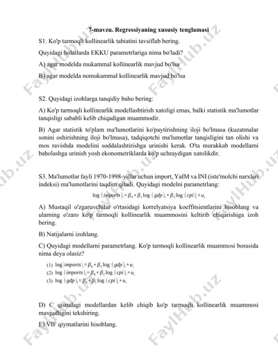 regressiyaning xususiy tenglamasi — DOCX