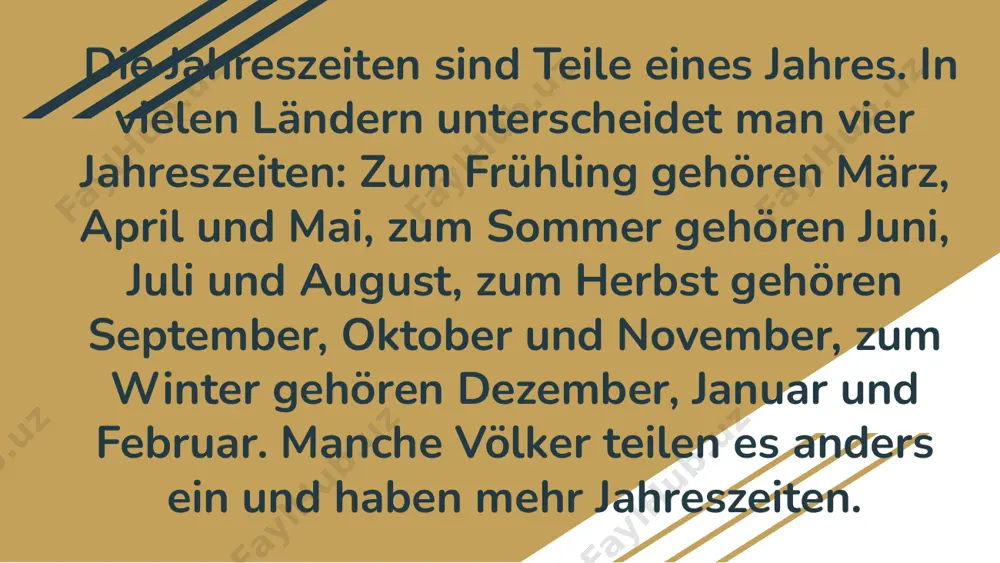 zene, die in anderen jahreszeiten nicht zu finden ist. winter winter. der winter ist eine sehr schöne jahreszeit. sie sieht aus wie eine weiße königin für alle jahreszeiten. es ist bekannt, dass es im winter schneit. die winter unterscheiden sich von anderen jahreszeiten mit kälte und weißem schnee. derzeit ist der winterniederschlag aufgrund einiger globaler probleme viel geringer. aber auch trockene kaltluftströmungen ohne häufige niederschläge sind zu beobachten. vielen dank für ihre aufmerksamkeit