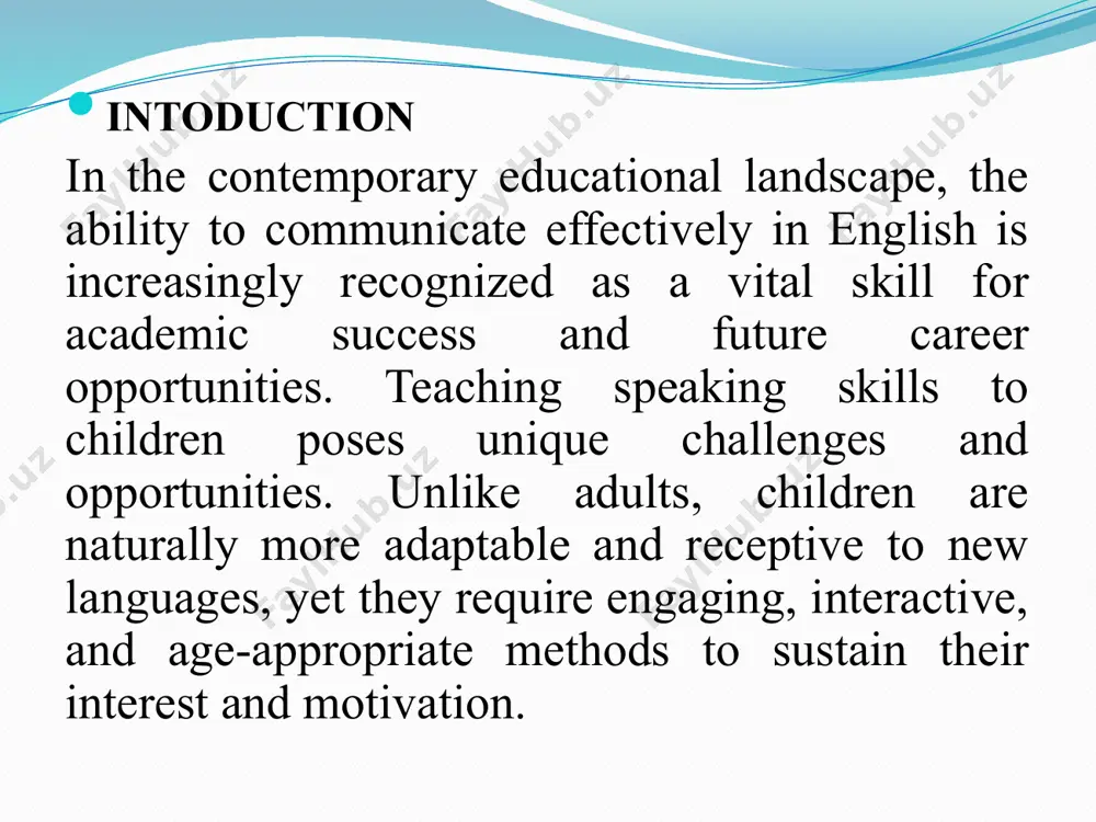 create a safe learning environment foster a supportive and encouraging classroom atmosphere where mistakes are viewed as learning opportunities. encourage participation by praising efforts and creating a non-judgmental space for speaking. incorporate a variety of activities use diverse activities like games, role-plays, discussions, and storytelling to keep students engaged and interested. rotate activities to maintain enthusiasm and cater to different learning styles. focus on real-life communication emphasize practical language use by incorporating real-life scenarios and everyday conversations. use authentic materials such as videos, songs, and realia to make learning relevant. steps for teaching speaking skills warm-up activities start with simple warm-up exercises to activate prior knowledge and get students comfortable. use quick activities like tongue twisters, greetings, or short q&a sessions. introduce the speaking topic clearly introduce the speaking topic or activity, explaining its purpose and relevance. use visuals, stories, or real-life examples to illustrate the topic. teach key vocabulary …