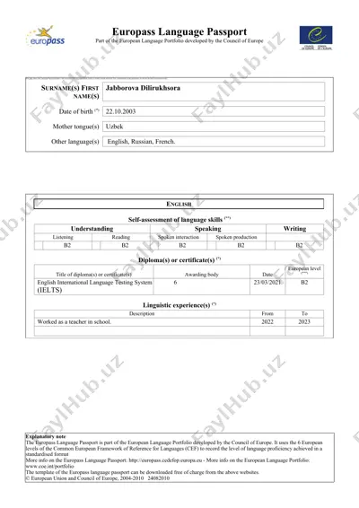 europass language passport — DOC
