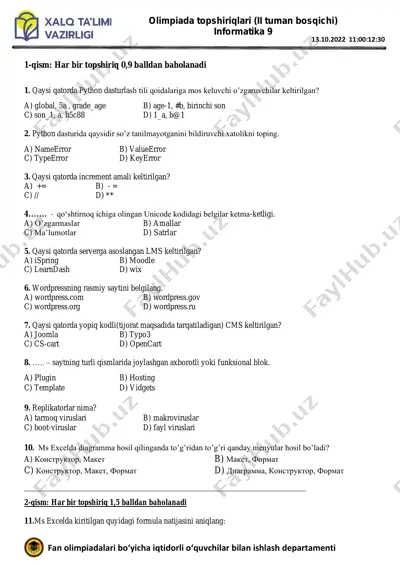olimpiada topshiriqlari (ii tuman bosqichi) — PDF
