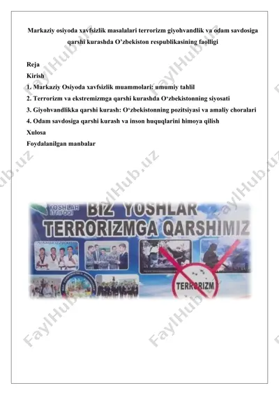 markaziy osiyo xavfsizlik muammolari — DOCX