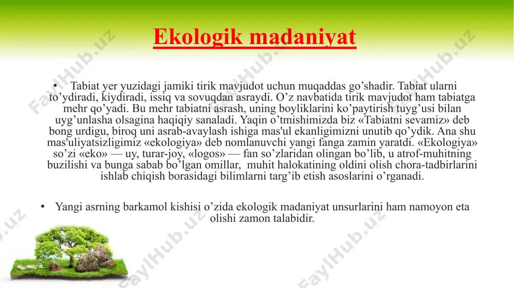 gullar, manzarali hamda mevali daraxtlarni ko’paytirishga e'tibor bergan. oila oila haqida tushuncha. oila – kishilarning nikoh yoki qon-qarindoshlik rishtalari, umumiy turmush tarzi, axloqiy mas’uliyat hamda o‘zaro yordamga asoslanuvchi kichik guruhi. «jamiyat» va «oila» tushunchalari bir-biri bilan chambarchas bog‘liq. bu bog‘liqlik jamiyatning oilalarsiz mavjud bo‘lmasligi hamda o‘z navbatida oilaning ma’lum bir jamiyat tarkibida vujudga kelishi va yashovchanligida ko‘rinadi. oila hamda jamiyat o‘rtasidagi ijtimoiy munosabatlar ikki tomonlama aloqadorlik xususiyatiga ega. har bir oila umumjamiyat talablari asosida faoliyat yuritadi. jamiyat taraqqiyotining rivoji esa uning bag‘rida mavjud bo‘lgan oilalarning ijtimoiy-iqtisodiy va ma’naviy qiyofasining shakllanganlik darajasiga bevosita bog‘liqdir. chunonchi, ijtimoiy borliqning oilalar zimmasiga qo‘yadigan talablari ularning manfaatlariga zid bo‘lmasa, aksincha, oilalar farovonligi, tinchligini ta’minlashga yordam bersa, oilalar tomonidan ijtimoiy talablarning qo‘llab-quvvatlanishi, ularning amaldagi ijrosini ta’minlash ko‘rsatkichi shuncha yuqori bo‘ladi. ilmiy-pedagogik, psixologik, fiziologik hamda falsafiy asarlarning tahlili shuni ko‘rsatdiki, oila bola uchun eng asosiy tarbiya muhiti bo‘lib, bu muhitda shaxs kamoloti uchun muhim hisoblangan xulq-atvor, iroda, …