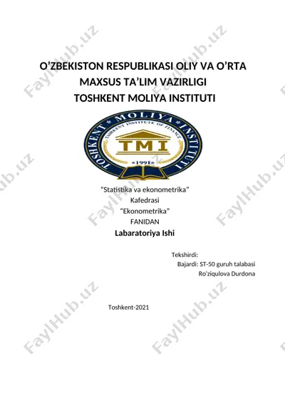 statistika va ekonometrika bo‘yicha laboratoriya ishi — DOCX