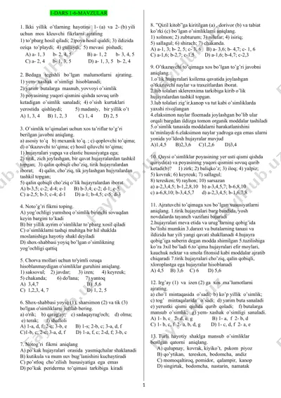 o'simliklar haqida test savollari — DOCX