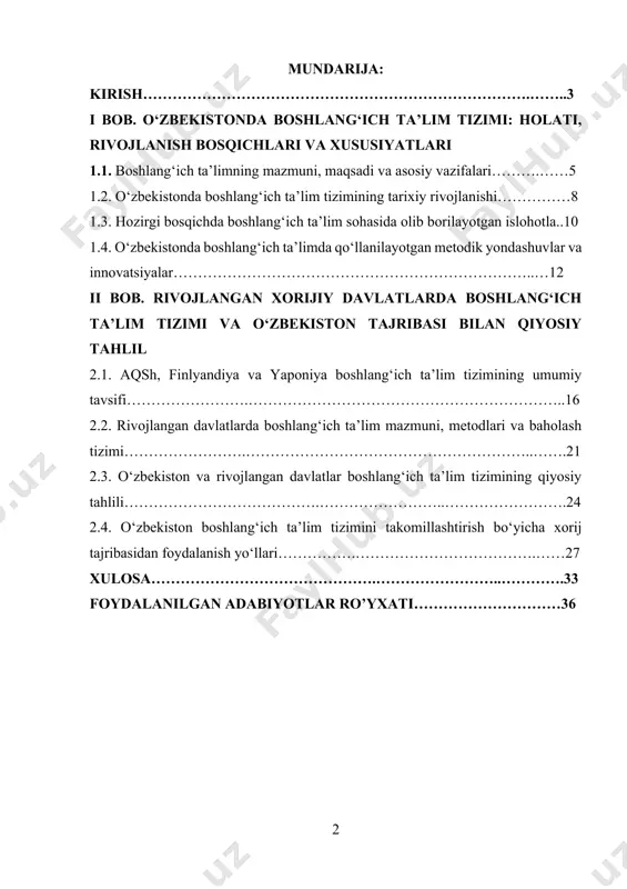 a keyingi yillarda ta’lim tizimini isloh qilish, uni zamon talablariga mos holga keltirish borasida izchil chora-tadbirlar amalga oshirilmoqda. prezident shavkat mirziyoyev ta’lim sohasini davlat siyosatining eng ustuvor yo‘nalishlaridan biri sifatida belgilab, shunday ta’kidlagan: “biz bolalarimizga zamonaviy bilim berish, ularni erkin fikrlaydigan, tashabbuskor va raqobatbardosh etib tarbiyalashga alohida e’tibor qaratamiz. boshlang‘ich ta’lim esa bu yo‘lda eng muhim poydevordir.” ushbu yondashuv asosida mamlakatimizda boshlang‘ich ta’lim tizimini rivojlantirish, o‘quv dasturlarini takomillashtirish, o‘quvchilarning individual qobiliyatlariga moslashgan metodikalarni joriy etish borasida muhim islohotlar olib borilmoqda. shu bilan birga, xalqaro tajribani o‘rganish va uni milliy ta’lim tizimiga moslashtirish orqali yanada samarali natijalarga erishish mumkin. finlyandiya, aqsh, yaponiya kabi rivojlangan davlatlar tajribasi shundan dalolat beradiki, boshlang‘ich ta’limga beriladigan e’tibor nafaqat individual taraqqiyot, balki jamiyatning intellektual salohiyati uchun ham beqiyos ahamiyatga ega. bu mamlakatlarda boshlang‘ich ta’lim shaxsiy yondashuv, mustaqil fikrlash va ijodiy faoliyatni qo‘llab-quvvatlash asosida tashkil etilgan bo‘lib, bu yondashuvlar o‘zbekiston uchun ham amaliy ahamiyatga ega bo‘lishi mumkin. …