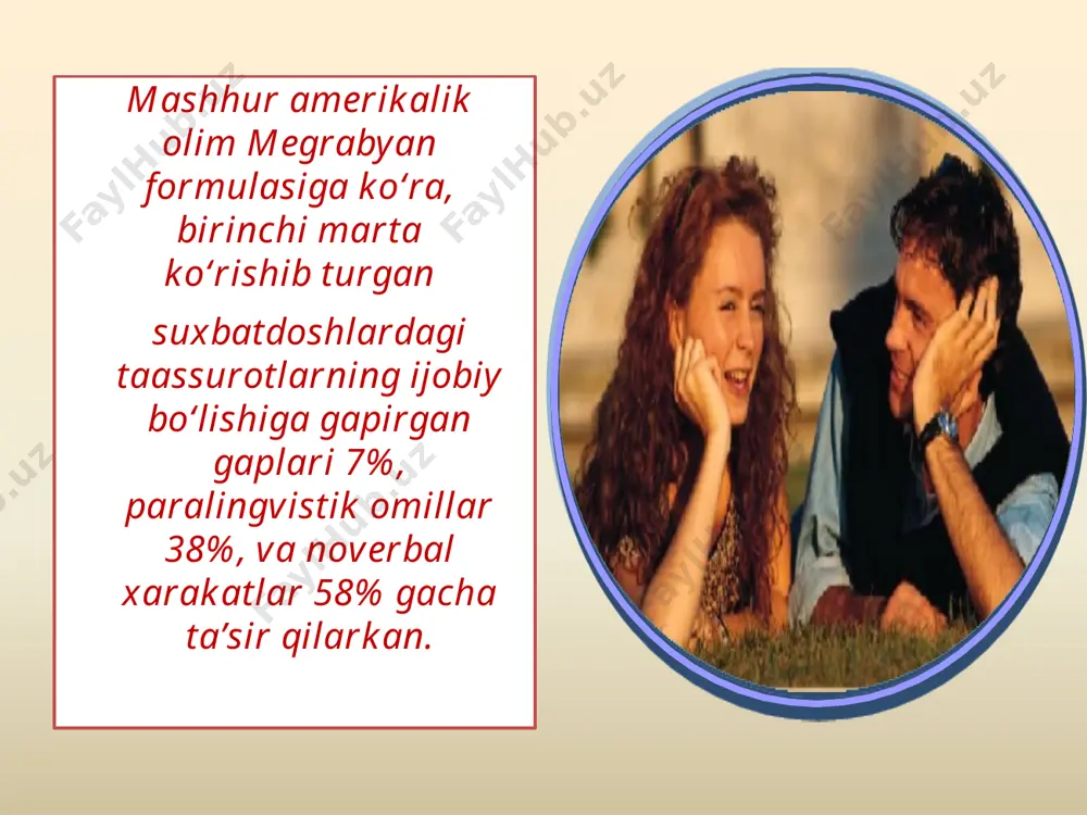 o‘zidagi bilimlar, tasavvurlar, xislatlar orqali boshqa birovni tushunishga harakat qilish, o‘zini birov bilan solishtirish (ongli yoki ongsiz) identifikatsiyadir. masalan, birinchi marta uchrashuvga ketayotgan yigitning ichki holatini uning o‘rtog‘i yoki akasi tushunishi mumkin. refleksiya - muloqot jarayonida suhbatdoshning pozitsiyasidan turib, o‘zini tasavvur qilishdir, ya’ni refleksiya, boshqa odamning idrokiga taalluqli bo‘lib, o‘ziga birovning ko‘zi bilan qarashga intilish. chunki, busiz odam muloqot jarayonida o‘zini aniq bilmasligi, noto‘g‘ri muloqot formalarini tanlashi mumkin. stereotipizatsiya - odamlar ongida muloqotlar mobaynida shakllanib o‘rnashib qolgan, ko‘nikib qolingan obrazlardan shablon sifatida foydalanish hollaridi. odamlarning bir-birlarini to‘g‘ri idrok qilishlari ularning perseptiv, ya’ni hissiy bilish (idrok, sezish) sohasiga aloqador bo‘lsa, bir-birlarini tushunishi ularning tafakkur sohalariga bevosita taalluqli bo‘lib, murakkab jarayondir. boshqa odamni to‘g‘ri tushungan shaxs uning hissiy holatiga kira olgan hisoblanadi, boshqacha qilib aytganda, unda empatiya - birovlarning his- kechinmalarini tushuna olish qobiliyati rivojlangan bo‘ladi. yuksak ongli, madaniyatli, “ko‘pni ko‘rgan” shaxsgina boshqalarni to‘g‘ri tushunishi, ularning mavqeida tura olishi mumkin. rasmiy muloqot …