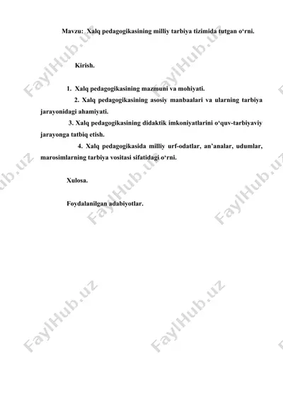 xalq pedagogikasining milliy tarbiya tizimida tutgan o‘rni — DOC