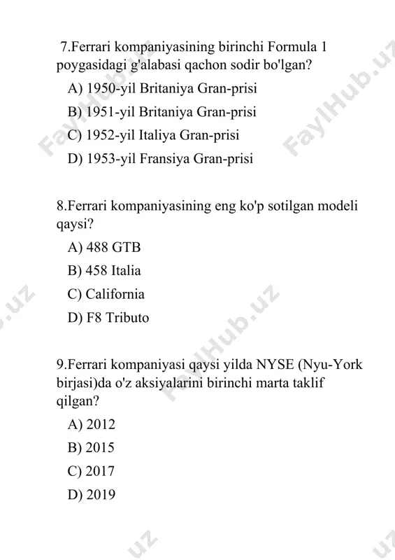 ferrari kompaniyasi test savollari - Page 4