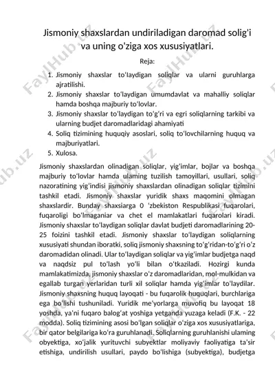 soliq tizimi va jismoniy shaxslar — DOCX