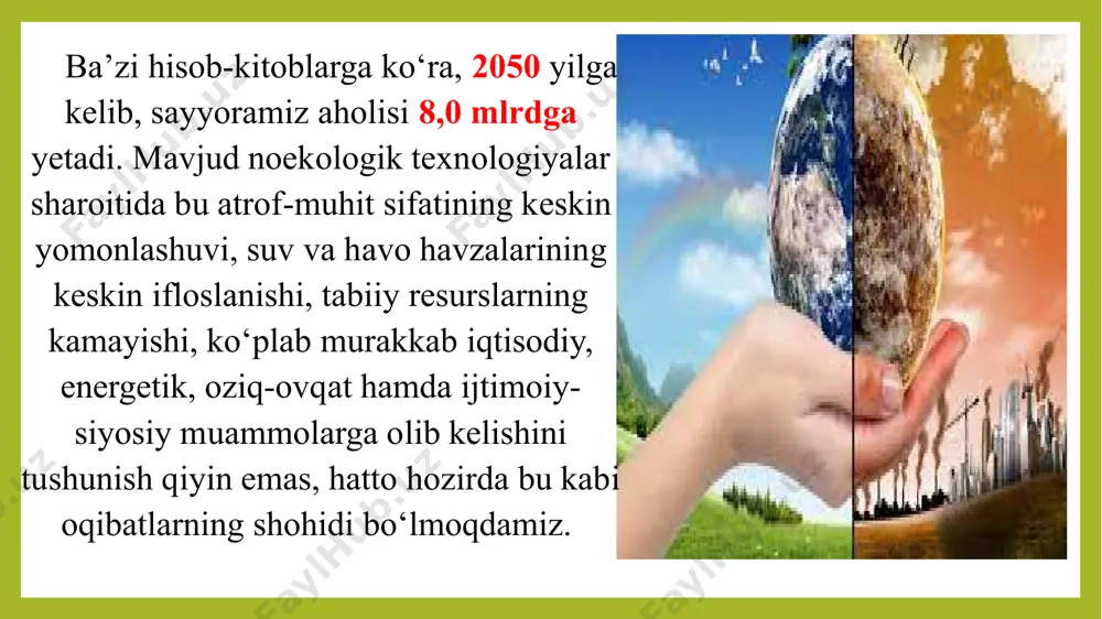 organizmlarning о‘zaro chambarchas aloqa, munosabatlari-dan iborat murakkab ekotizimlar majmuyini tashkil etadi. tirik mavjudotlarning atrof-muhitda saqlanib qolishi va ularning biologik xususiyatlari: organizmlar va uyushmalarning atrof-muhitga moslashishi, ekotizimlar va biosferaning о‘z-о‘zidan boshqarilishi, barqarorligi kabi qonuniyatlarni о‘rganish yuqorida ta’kidlangan barcha yo’nalishlarga xosdir. umumiy ekologiyani yuqorida bayon etilgan tarzda tushunish, kо‘pincha, bioekologiya deb ham yuritiladi ekologiyaning umumnazariy vazifalari-ga quyidagilar kiradi: - ekologik tizimlar barqarorligining umumiy nazariyasini ishlab chiqish; - muhitga moslashishning ekologik tuzilmasini о‘rganish; - populyatsiyalar sonining boshqarilishi-ni tekshirish; - biologik xilma-xillik va uni saqlash tuzilmasini о‘rganish; - biologik mahsuldorlik jarayonlarini tadqiq etish; - biosferaning barqarorligini saqlash maqsadida unda kechayotgan jarayonlarni tekshirish; - ekologik tizimlar holati va biosferada kechayotgan jarayonlarni modellashtirish. odamlarning atrofdagi tabiiy muhitga munosabati hamda jonli va jonsiz tabiat о‘rta-sidagi о‘zaro bog‘lanishlar mohiyatini tushuntiruvchi bilimlarga bо‘lgan ehtiyojlar juda qadim zamonlarda paydo bо‘lgan. ekologiya fanining yuzaga kelganiga ham 150 yildan ortiq bо‘ldi, ammo alohida fan sifatida xx asrning ikkinchi yarmidan rivojlanib kelmoqda. amerikalik …