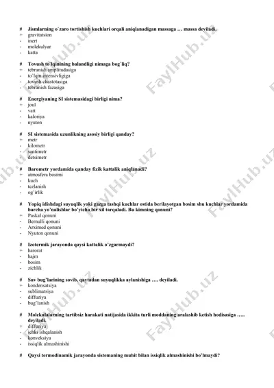 fizika savol va javoblar — DOC