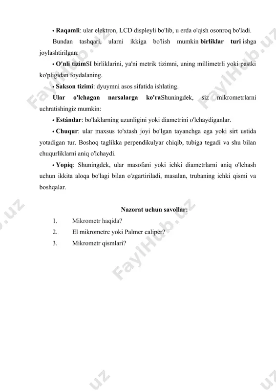 detallarning geometrik shakllardan og’ishlarini mikrometrda nazorat qilishni o’rganish - Page 5