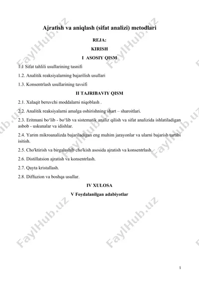ajratish va aniqlash (sifat analizi) metodlari — DOCX