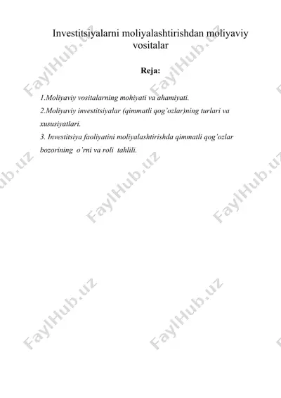 investitsiyalarni moliyalashtirishdan moliyaviy vositalar — DOCX