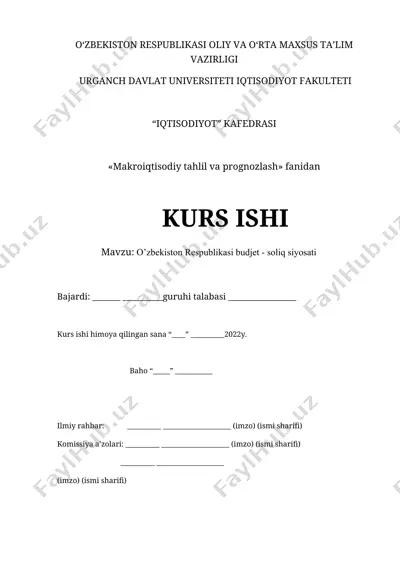 o’zbekiston respublikasi budjet - soliq siyosati — DOCX
