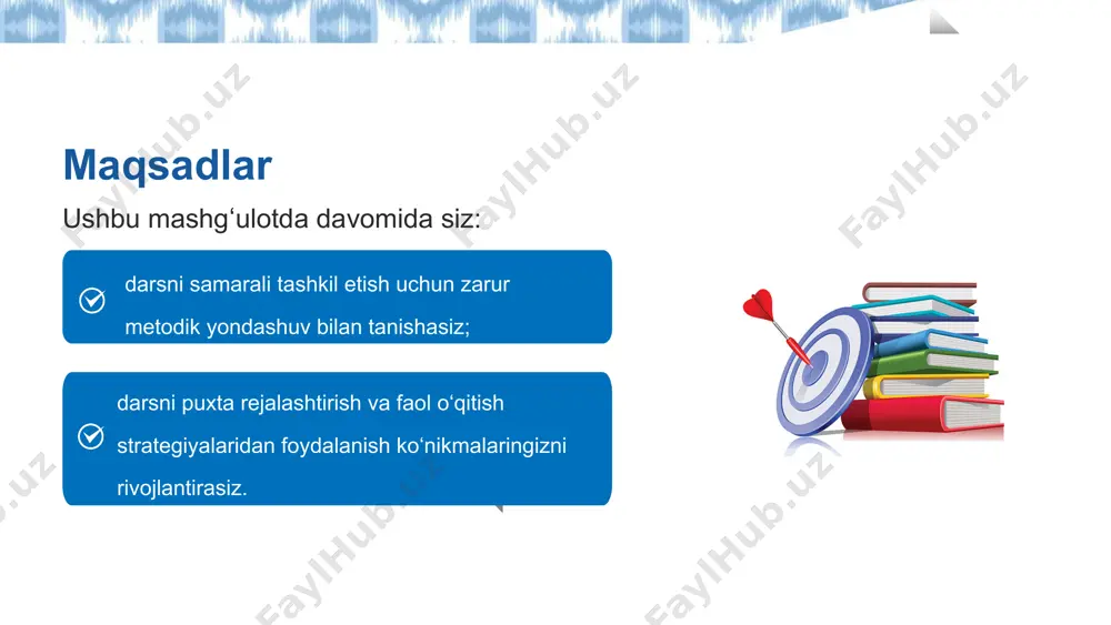 ri 11 12 13 14 15 quyidagi mavzuda zamonaviy yondasguvlar asosida bitta samarali dars rejasini ishlab chiqing. darsning 7 minutlik eng muhim qismini mikrodars sifatida namoyish qiling. mavzular 1- guruh. doiraning yuzi (6-sinf); 2- guruh. ko‘pburchak ichki burchaklar yig‘indisi (8-sinf); 3- guruh. uch miqdor nusbati (5-sinf) kichik guruhlarda ishlash: 16 mashg‘ulot haqida fikr-mulohaza berish “2 rag‘bat, 1 taklif” yondashuvi asosida tashkil etiladi: 2 rag‘bat: mashg‘ulotning eng yaxshi 2 ta yutug‘i 1 taklif: mashg‘ulotning yaxshilanishi kerak bo‘lgan jihati refleksiya (mashg‘ulot tahlili) sessiya bo‘yicha savollaringiz… ishtirokingiz uchun rahmat! image8.png image9.png image1.jpg image2.png image3.png image4.png image5.png image6.png image7.png image10.png image11.png image12.jpg image13.png image14.jpg image15.png image16.png image17.jpg image18.jpg image26.png image19.png image20.png image21.jpg image22.png image23.png image24.png image25.png image27.jpg image28.jpg image29.png image30.png image31.png image32.png image33.png image34.tmp image35.tmp image36.tmp image37.tmp image38.jpg image39.png