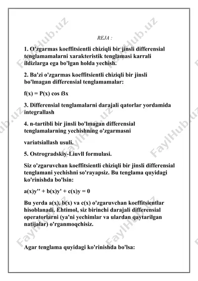 differensial tenglamalarni yechish — DOCX