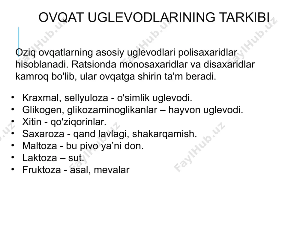 axaridlarni monosaxaridlargacha gidrolizlaydi. saxaraza-izomaltaza kompleksi saxaroza va izomaltozani gidrolizlaydi. ushbu kompleks ichak mikrovorsinkalari memranasiga bog’langan bo’lib, а-1,4- va а-1,6- glikozid bog’larni uzadi. uglevodlar hazmlanishi 1,4 1,6 1,2 1,2 izomaltoza saxaroza laktoza maltoza maltaza izomaltaza saxaraza laktaza - glukoza - galaktoza - fruktoza enterotsit ichak glikoamilaza kompleksi (maltazaga o’xshab ta’sir ko’rsatadi) oligosaxaridlar tarkibidagi а-1,4- glikozid bog’larni gidrolizlaydi. ichak shirasi tarkibidagi laktaza laktoza tarkibidagi galaktoza va glukoza orasidagi β-1,4-glikozid bog’larni uzadi. membrana hazmlanishidagi fermentlar ingichka ichak bo’shlig’idan adsorbsiyalangan va ichakning xususiy fermentlari hisoblanadi: а — fermentlar tarqalishi; б — fermentlar, tashuvchilar va substratlar o'rtasidagi o’zaro munosabatlar; i — ingichka ichak bo'shlig'i; ii — glikokaliks; iii — membrane yuzasi; iv — ichak hujayrasining uch qavatli membranasi; 1 — ichakning xususiy fermentlari; 2 — adsorbsiyalangan fermentlar; 3 — tashuvchilar; 4 — substratlar. bo’shliqdagi hazmlanish bilan bir qatorda membrana hazmlanishi ham mavjud bo’lib, ichak mikrovorsinkalari yuzasida sodir bo’ladi. uglevodlar hazmlanishi glukozaning membrana orqali o’tkazilish mexanizmi …