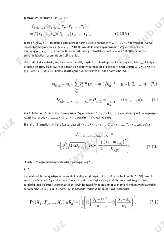 iga nisbiy 3 soat t , mustaqil, odatda tarqatilgan s tizimini ifodalaydi. yilda. t = t 2 = t 3 = 0 xarakteristikalari bilan ; a b a 2 , a3 . vaqt xatosi t odatda, t, = 0 xarakteristikalari bilan taqsimlanadi ; oh, va s ga bog'liq emas. yilda. x x , x 2 , x b . t ± 2a,. vaqt oralig'ida ms ning p 3 kp maydoniga kiritilish ehtimoli p ni aniqlang . qaror. kerakli ehtimollikni shartdan topamiz n = 3 va k = 2 uchun (7.10.33) formula bo'yicha biz topamiz (6.3.17) formulaga muvofiq; biz nihoyat olamiz misol 3. oldingi misolning shartlari bir xil bo'lib qolmoqda, faqat biz mustaqil normal taqsimlangan s ning to'rt o'lchovli makonini ko'rib chiqamiz. yilda. (x v x 2 , x 3 , t). ushbu larga urilish ehtimolini p ni topish talab qilinadi . yilda. to'rt-o'lchovli hyperellipsoid kirib v 4 , parcha o'xshash …