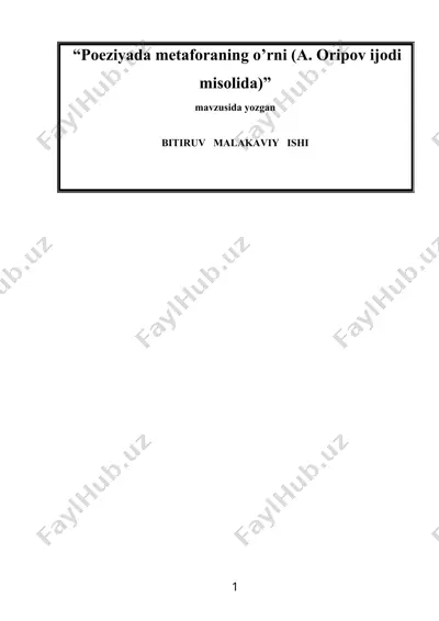 poeziyada metaforaning o’rni (a. oripov ijodi misolida) — DOC