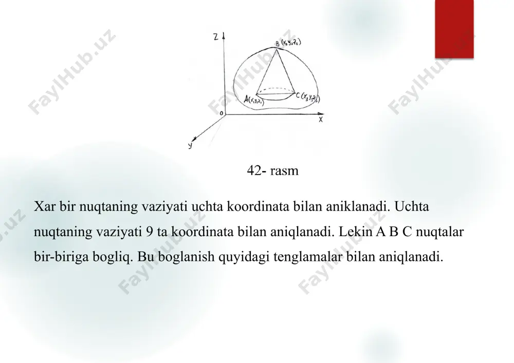 sh deyiladi. aw0 vaqt cheksiz kichik bo'lsa, burchak tezlanishni oniy qiymatini topamiz. (7) ning aw0 xoldagi limiti oniy burchakli tezlanishini beradi. aa da s = lim -=-= a = 0 bo'lsa yuqoriga aks xolda pastga qarab yo'nalgandir. d©>0 bo'lsa © va s vektori bir xil yo'naladi. d© < 0 bo'lganda © va s vektorlari qarama-qarshi yo'nalgan bo'ladi. d© < 0 ,bo'lganda s<0 bolib jism sekinlashuvchan xarakat qiladi. shunday qilib © va s vektorlarining modullari dm m = — = (p dt dm s =- dt d ^dp^ dt dt (39) ko'rinishida yoziladi.- qattq jismning m nuqtasini chiziqli tezligini topaylik. bu tezlik moduli (3 rasm). as v = lim — at^0 at 3-rasmdan r=om as=ra^ bo'lganligi uchun v = r a^ = r lim a^ = ra at at^0 at (40) ga teng ga teng. (40) dan ko'rinadiki.nuqta o'qdan qancha uzoqda joylashgan bo'lsa tezlik shuncha katta bo'ladi. chiziqli tezlikni m nuqtani …