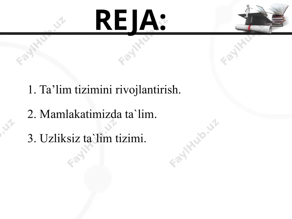 ‘arma quyidagilar uchun darsliklar yetkazib berishga mablag‘ ajratadi: va o‘quv rejalari qaytadan ko‘rib chiqilib, takomillashtirilishi ko‘zda tutilgan. yangi jamg‘arma vazifalarida umumiy o‘rta ta’limning o‘quvchilarni mustaqil fikrlashga undaydigan davlat ta’lim standartlari va shuningdek, har bir hududda iqtidorli o‘quvchilar uchun prezident maktablari tashkil etish, hamda zamonaviy maktablar qurish rejalashtirilgan. ta’lim sifati yuqori bo‘lgan namunali maktablar tarmog‘ini kengaytirish ko‘zda tutilgan. foydalanilgan adabiyotlar karimov i.a. bizdan ozod va obod vatan qolsin.-t.: «o’zbekiston», 1994.-293 b. karimov i. a. o’zbekiston xxi asr bo’sag’asida: xavfsizlikka tahdid, barqarorlik shartlari va taraqqiyot kafolatlari. -t.: «o’zbekiston», 1997. - 328 b. karimov i.a. tarixiy xotirasiz kelajak yo'q. t., «sharq» nashriyot-matbaa kontserni, 1998, 28-bet karimov i. a. adolatli jamiyat sari.-t.: «o’zbekiston», 1998.- 159 b. karimov i. a. o’zbekiston xx1 asrga intilmoqda.-t.: «o’zbekiston», 1999.- 73 b. image1.jpg image4.png image2.jpg image5.jpeg image6.jpeg image7.jpeg image8.jpeg image9.png image10.png image11.jpeg image12.jpeg image13.jpeg image14.jpeg image15.jpeg image16.jpeg image17.jpeg image18.jpeg image19.jpeg image20.jpeg image21.jpeg image22.jpeg image23.jpeg /docprops/thumbnail.jpeg