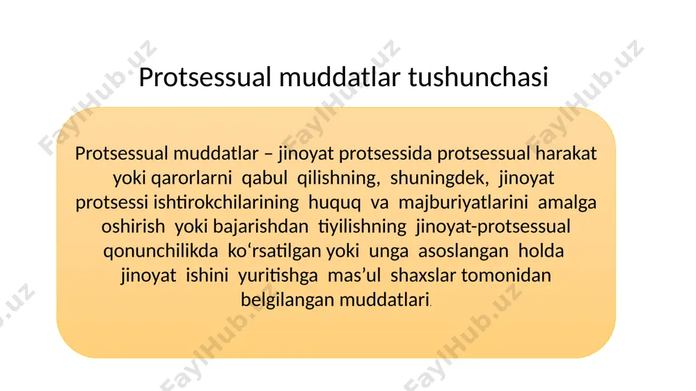 mpensatsiya ko‘rinishidagi to‘lovlar – ishtirokchilar sarflagan xarajatlarni qoplash uchun ularga to‘lanadigan pul mablag‘i; b) benefitsiar ko‘rinishidagi to‘lovlar – jinoyat sud ish yurituvi jarayonidagi o‘z majburiyatlarini bajarganligi uchun to‘lanadigan mukofot puli tariqasidagi pul mablag‘i. o‘zbekiston respublikasi oliy sud plenumining 2009-yil 24-noyabrdagi “jinoyat ishlari bo‘yicha protsessual chiqimlarni undirish amaliyoti to‘g‘risida”gi 13-son qaroriga binoan protsessual chiqimlarga tegishli boshqa xarajatlar deganda jinoyat ishi bo‘yicha bevosita shaxsning aybdorligiga doir dalillarni to‘plash va tekshirish yuzasidan surishtiruv, tergov organlari va sudlar tomonidan qilingan sarf-xarajatlar tushuniladi. boshqa xarajatlarga, jumladan, tergov eksperimenti yoki ekspertiza o‘tkazish chog‘ida buzilgan yoki yo‘q qilingan narsalar qiymatini qoplash, jinoyat ishini alohida ish yurituvga ajratish, tanib olish uchun ko‘rsatilgan shaxslar (ayblanuvchilardan tashqari) xarajatlarini qoplash bilan bog‘liq sarflar kiritilishi mumkin. shuningdek, jinoyat ishlari bo‘yicha protsessual chiqimlarga kirmaydigan xarajatlar toifasi ham qonunchiligimizda nazarda tutilgan. xususan, guvoh, jabrlanuvchi, fuqaroviy da’vogar, fuqaroviy javobgar va ularning vakillari, ekspert, mutaxassis, tarjimon, xolis, jamoat ayblovchisi va jamoat himoyachisi tariqasida chaqiriladigan shaxsning surishtiruv, …