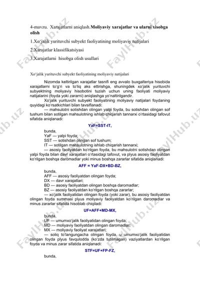 moliyaviy xarajatlarni aniqlash va hisobga olish — DOCX