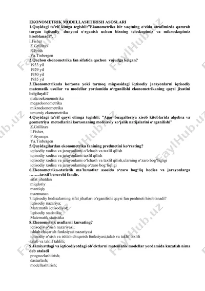 ekonometrik modellashtirish asoslari — DOCX