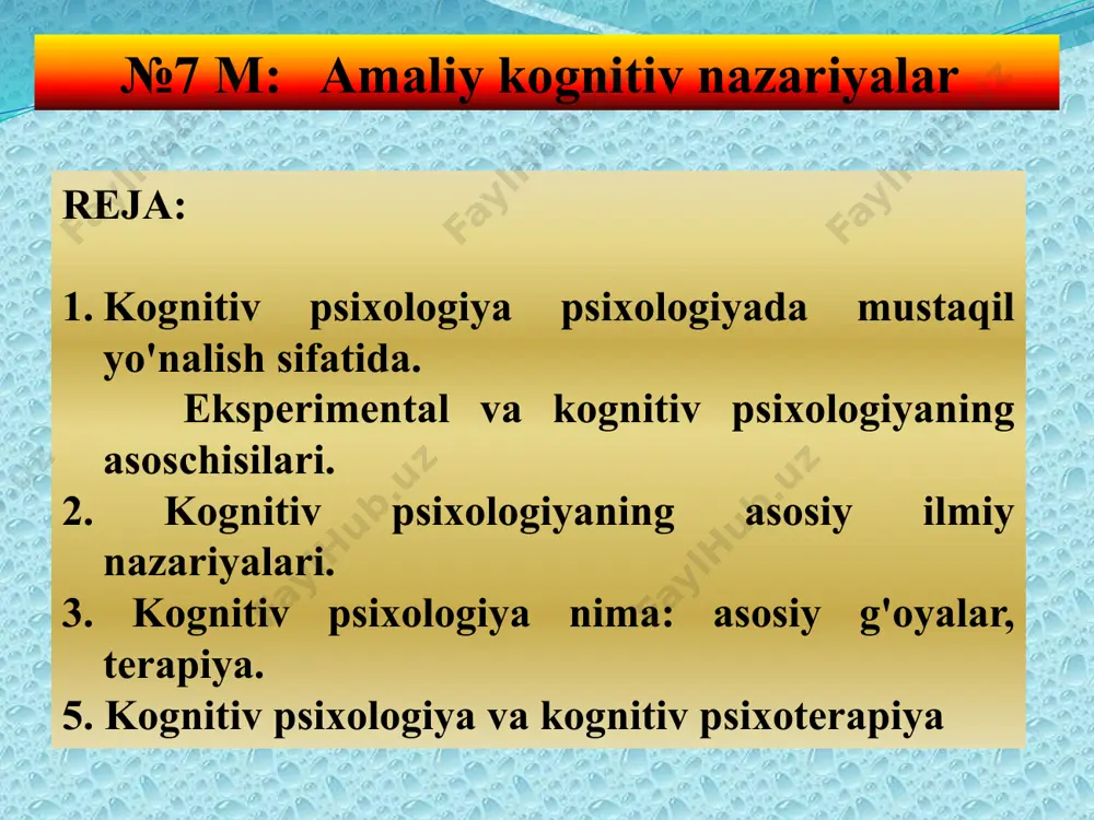 yatidan kelib chiqadi degan gap. ushbu yo'nalishning asosiy tushunchalari tasavvur, xotira, fikrlashni o'z ichiga olgan kognitivizm jarayonlari. ular yordamida xatti-harakatlar qurilgan “muayyan kontseptual (majmua, tizim) sxemalar” tuziladi. kognitiv psixologiyaning asosiy usuli bu shaxs konstruktsiyasini almashtirishdir. boshqa so'z bilan aytganda, bu qiyosiy tahllil turli xil shaxslar tashqi muhitdagi ma'lumotlarni qanday qabul qilishlari va keyinchalik ularni izohlashlari. jan piage (shvetsariya) rivojlanishning har bir bosqichida inson aql-idrokidagi o'zgarishlar va uning atrof muhitga moslashishi haqida gapirib berdi. u to'rtta bilim bosqichini ajratdi: sensormotor - tashqi manipulyatsiya (o’zlashtirish) va ichki belgilar bilan ishlashning kelib chiqishi (0-2 yosh). operatsiyadan oldin - assotsiativ aloqalarni yaratish va transduktiv fikrlash (ma'lumotni bir tasvirdan boshqasiga o'tish jarayonini qayta ishlash), ongni diqqatni tortadigan narsalarda markazlashtirish, tashqi holatga e'tibor (2-7 yil). muayyan operatsiyalar bosqichi - yaxlit harakatlar tizimi shakllanadi, sinflar bilan mantiqiy operatsiyalar o'rnatiladi, ularning ierarxiyasi quriladi, operatsiyalar faqat aniq o'rganish ob'ektlari bilan sodir bo'ladi (7-11 yosh). rasmiy operatsiyalar bosqichi - ongni …