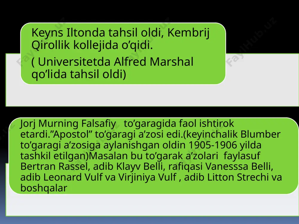 zoridagi «o‘yinda» muayyan ustunlik berishi mumkin: qimmatli qog‘ozlarning kursi pasayganda ularni tezda sotib olish uchun naqd pullar asqotadi. kishilarning o‘z uylarida naqd pul zahiralarini ushlab turishi, j.m.keyns bo‘yicha, quyidagi sabablarga bog‘liq: xarid qilish zarurligi (tranzaksion motiv); kutilmagan vaziyat uchun (ehtiyot shartdan); chayqovchilik sababi (motivi). birinchi ikkita sababni pulning miqdoriy nazariyasining kembrij varianti tarafdorlari ko‘rsatib o‘tgan. j.m. keyns bo‘yicha birinchi ikkita sababdan boshqa, chayqovchilik motivi ham naqd pulga bo‘lgan talabni kuchaytiradi. odamlar qimmatli qog‘ozlarni sotib olish uchun ularning kursi pasayishini kutadi. bunday vaziyat odamlarni o‘z qo‘llarida ancha likvidli mablag‘ – naqd pullarni ushlab turishga undaydi. keynschilar yangi keyns(ortodoksal keyschilar) garvard universiteti professorlari e.xanson s.xarris m.klark -ish haqidan 60 % gacha soliq ushlash kerak deydi -akseleratsiya nazariyasi investitsiyadan keyingi va oldingi daromad farqi -davlat xarajatlarini tartibga solish fransuz keynschilari g.ardan, p. mensed-frans, f . perru -ssuda foizi samarasiz iqtisodiyotni rejalashtirish kerak deyishadi 2xil ko;rinishda 1. imperativ direktiv (sotsial reja) 2.indiraktiv markaz asosiy …