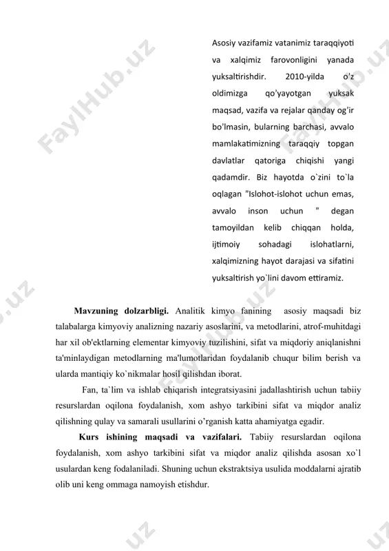 ravishda aralashtirgichga qaytariladi. ushbu usul tarqalish koeffitsienti m ning qiymati katta bo׳lgan sharoitda qo׳llaniladi. . ekstraksiyalashning ushbu usullari texnikaviy-iqtisodiy jihatdan katta afzalliklarga ega bo׳lganligi sababli sanoatda keng ishlatiladi. 1.2 ekstraksiyalash. ekstraktorlar ekstraksiyalashning ko׳p pog`onali va qarama-qarshi yo׳nalishli usuli kolonnali ekstraktorlarda va aralashtirgich tindirish qurilmalarida amalga oshiriladi. oxirgi yillarda suyuqliklarni ekstraksiyalash uchun sanoatda flegma yordamida ishlaydigan qarama-qarshi yo׳nalishli va ikkita erituvchidan foydalanishga asoslangan usullar ham keng qo׳llanilmoqda. 1- rasm. ekstraktorlar. 2- rasm. ekstraktor. ekstraktorlarning tuzilishi sanoatda ishlatiladigan ekstraktorlar asosan uch turga bo׳linadi: aralashtirish tindirish; kolonnali markazdan qochma kuch ta’sirida ishlaydigan. aralashtirish tindirish ekstraktorlari. eng oddiy, davriy ishlaydigan aralashtirish tindirish ekstraktorlari vazifasini aralashtirgichli qurilmalar bajaradi. bir pog`onali ekstraksiyalashni uzluksiz olib borish uchun ikki qism (aralashtirish va tindirish) dan iborat qurilmalar ishlatiladi . eng oddiy tindirgich gorizontal joylashgan idishdan iborat. tindirgichning hajmi bo׳ylab suyuqlik laminar rejim bilan harakat qiladi, natijada aralashma ikki qismga ajraladi. yengil fraksiya (ekstarkt) idishning tepasida joylashgan shtutser orqali chiqadi. …