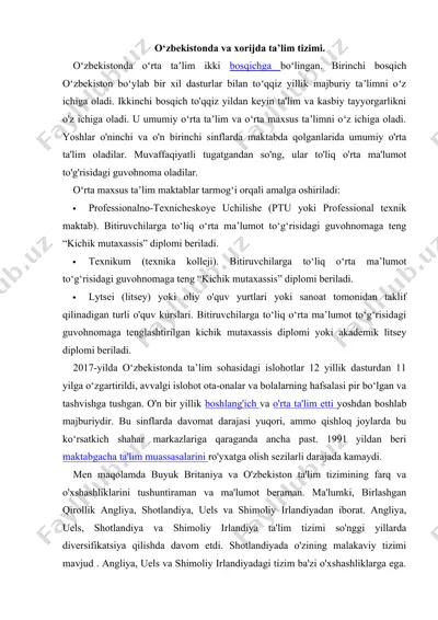 oʻzbekistonda va xorijda ta’lim tizimi — DOC
