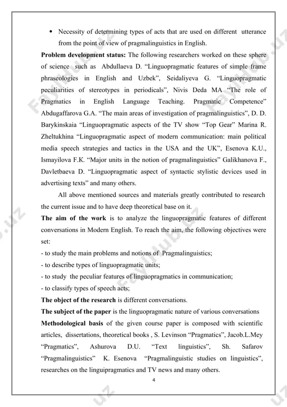 , but the main parameters linked to philosophy of pragmatics was formulated by morris in 1920. later, modern linguistic oriented pragmatics was developed under influenced ideas of nitgenshteyn and the theory of speech acts[21,p.9]. scholars explain pragmalinguistics in different ways. according to m. ariel - pragmatics derives from latin pragmaticus from the greek πραγματικός (pragmatikos), meaning amongst others “fit for action”, which comes from πρᾶγμα (pragma), “deed, act”, and that from πράσσω (prassō), “to pass over, to practise, to achieve” [3, p. 6]. looking at the origin of the term, charles morris coined the first modern determination of pragmatics, and since then many other specialists have continued to conceptualize this field of linguistics. ch. morris originally illustrated pragmatics as “…the discipline that studies the relations of signs to interpreters, while semantics studies the relations of signs to the objects to which the signs are applicable” [20, p. 30]. there were …