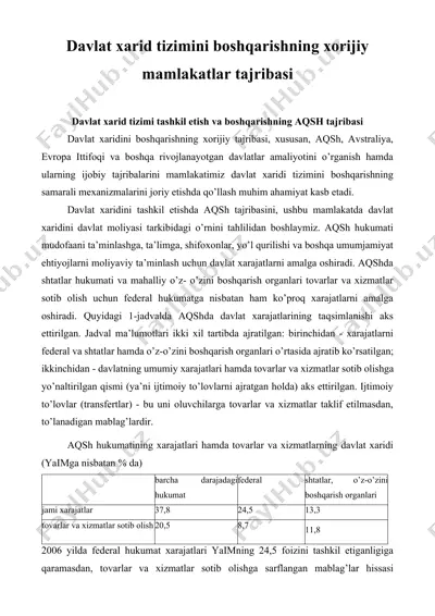 davlat xarid tizimini boshqarishning xorijiy mamlakatlar tajribasi — DOCX