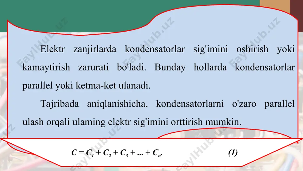 pf ga teng bo'lsa, kondensator plastinkalari orasidagi masofa qanday bo'lgan?