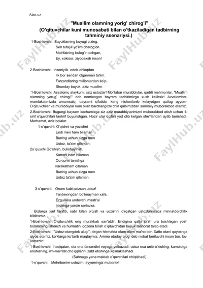 "muallim olamning yorig’ chirog’i" — DOCX